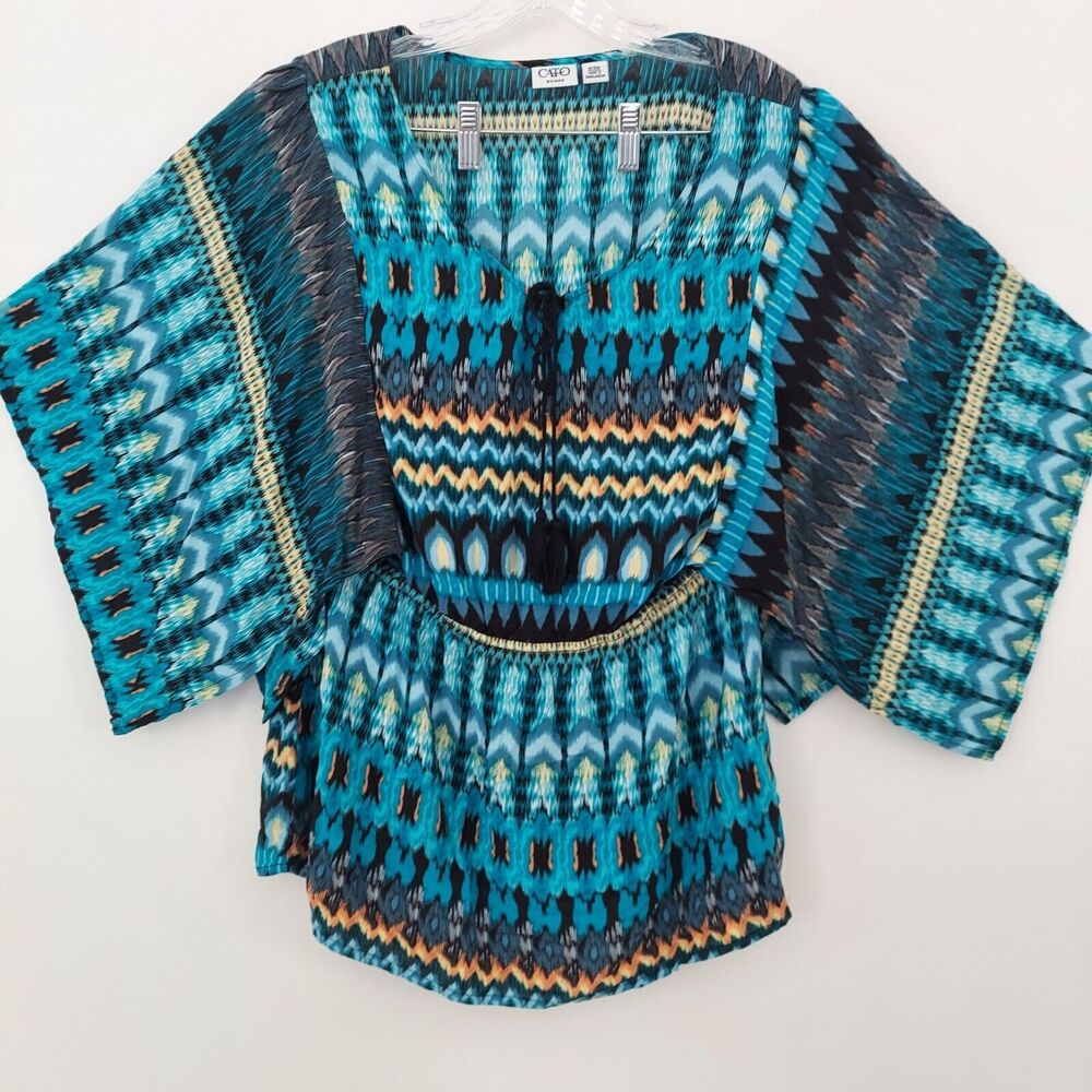 Cato Kimono Top 14/16 Teal Colorful Elastic Waist